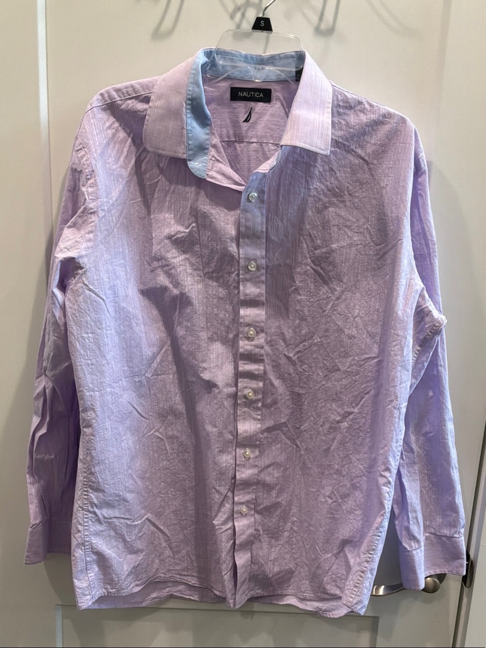 Nautica Men’s Light Purple Button-Up Dress Shirt Contrasting Collar 17 34/35